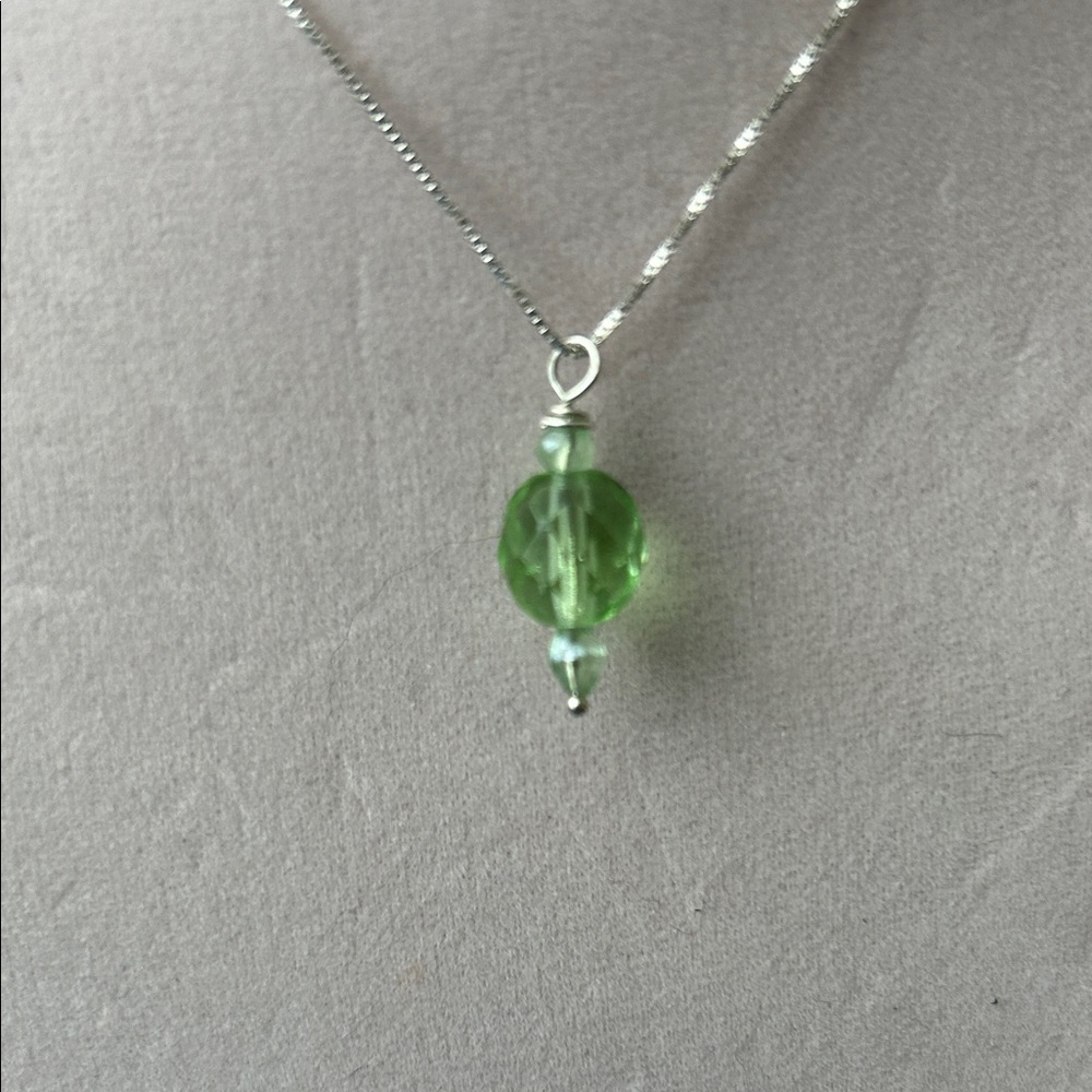 Green Crystal on Sterling Chain Necklace